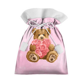 Подарочный 3D мешок с принтом Плюшевый медведь с сердечком в Тюмени, 100% полиэстер | Размер: 29*39 см | арт | животные | картинка | медвежонок | мишка | плюшевый медведь | рисунок | розовые цветы | розочки | розы | сердечко | сердце | сердце из роз | цветы