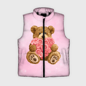 Женский жилет утепленный 3D с принтом Плюшевый медведь с сердечком в Тюмени,  |  | арт | животные | картинка | медвежонок | мишка | плюшевый медведь | рисунок | розовые цветы | розочки | розы | сердечко | сердце | сердце из роз | цветы