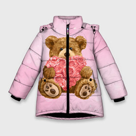 Зимняя куртка для девочек 3D с принтом Плюшевый медведь с сердечком в Тюмени, ткань верха — 100% полиэстер; подклад — 100% полиэстер, утеплитель — 100% полиэстер. | длина ниже бедра, удлиненная спинка, воротник стойка и отстегивающийся капюшон. Есть боковые карманы с листочкой на кнопках, утяжки по низу изделия и внутренний карман на молнии. 

Предусмотрены светоотражающий принт на спинке, радужный светоотражающий элемент на пуллере молнии и на резинке для утяжки. | арт | животные | картинка | медвежонок | мишка | плюшевый медведь | рисунок | розовые цветы | розочки | розы | сердечко | сердце | сердце из роз | цветы