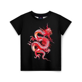 Детская футболка 3D с принтом Дракон в Тюмени, 100% гипоаллергенный полиэфир | прямой крой, круглый вырез горловины, длина до линии бедер, чуть спущенное плечо, ткань немного тянется | Тематика изображения на принте: арт | дракон | дракоша | животные | картинка | китайский дракон | красный дракон | рисунок | японский дракон | ящер