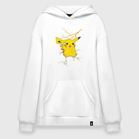 Худи SuperOversize хлопок с принтом Pikachu в Тюмени, 70% хлопок, 30% полиэстер, мягкий начес внутри | карман-кенгуру, эластичная резинка на манжетах и по нижней кромке, двухслойный капюшон
 | anime | pikachu | pokemon | pokemon logo | аниме | анимэ | пика | пикачу | покемон | покемон постер | эш и пикачу | эш кетчум | япония | японский