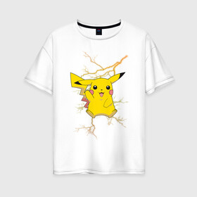 Женская футболка хлопок Oversize с принтом Pikachu в Тюмени, 100% хлопок | свободный крой, круглый ворот, спущенный рукав, длина до линии бедер
 | anime | pikachu | pokemon | pokemon logo | аниме | анимэ | пика | пикачу | покемон | покемон постер | эш и пикачу | эш кетчум | япония | японский