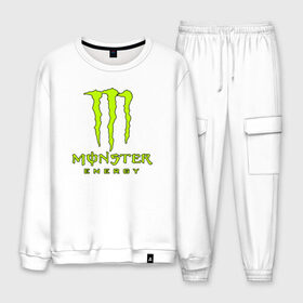 Мужской костюм хлопок с принтом MONSTER ENERGY в Тюмени, 100% хлопок | на свитшоте круглая горловина, мягкая резинка по низу. Брюки заужены к низу, на них два вида карманов: два “обычных” по бокам и два объемных, с клапанами, расположенные ниже линии бедра. Брюки с мягкой трикотажной резинкой на поясе и по низу штанин. В поясе для дополнительного комфорта — широкие завязки | black monster | bmx | claw | cybersport | energy | monster | monster energy | moto | motocross | race | sport | киберспорт | когти | монстер энерджи | монстр | мото | мотокросс | ралли | скейтбординг | спорт | т | энергия