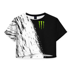 Женская футболка Crop-top 3D с принтом MONSTER ENERGY в Тюмени, 100% полиэстер | круглая горловина, длина футболки до линии талии, рукава с отворотами | black monster | bmx | claw | cybersport | energy | monster | monster energy | moto | motocross | race | sport | киберспорт | когти | монстер энерджи | монстр | мото | мотокросс | ралли | скейтбординг | спорт | т | энергия