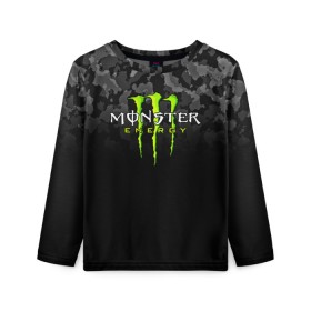 Детский лонгслив 3D с принтом MONSTER ENERGY в Тюмени, 100% полиэстер | длинные рукава, круглый вырез горловины, полуприлегающий силуэт
 | black monster | bmx | claw | cybersport | energy | monster | monster energy | moto | motocross | race | sport | киберспорт | когти | монстер энерджи | монстр | мото | мотокросс | ралли | скейтбординг | спорт | т | энергия