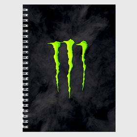 Тетрадь с принтом MONSTER ENERGY в Тюмени, 100% бумага | 48 листов, плотность листов — 60 г/м2, плотность картонной обложки — 250 г/м2. Листы скреплены сбоку удобной пружинной спиралью. Уголки страниц и обложки скругленные. Цвет линий — светло-серый
 | Тематика изображения на принте: black monster | bmx | claw | cybersport | energy | monster | monster energy | moto | motocross | race | sport | киберспорт | когти | монстер энерджи | монстр | мото | мотокросс | ралли | скейтбординг | спорт | т | энергия