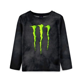 Детский лонгслив 3D с принтом MONSTER ENERGY в Тюмени, 100% полиэстер | длинные рукава, круглый вырез горловины, полуприлегающий силуэт
 | black monster | bmx | claw | cybersport | energy | monster | monster energy | moto | motocross | race | sport | киберспорт | когти | монстер энерджи | монстр | мото | мотокросс | ралли | скейтбординг | спорт | т | энергия