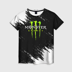 Женская футболка 3D с принтом MONSTER ENERGY  в Тюмени, 100% полиэфир ( синтетическое хлопкоподобное полотно) | прямой крой, круглый вырез горловины, длина до линии бедер | black monster | bmx | claw | cybersport | energy | monster | monster energy | moto | motocross | race | sport | киберспорт | когти | монстер энерджи | монстр | мото | мотокросс | ралли | скейтбординг | спорт | т | энергия