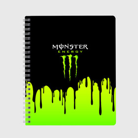 Тетрадь с принтом MONSTER ENERGY в Тюмени, 100% бумага | 48 листов, плотность листов — 60 г/м2, плотность картонной обложки — 250 г/м2. Листы скреплены сбоку удобной пружинной спиралью. Уголки страниц и обложки скругленные. Цвет линий — светло-серый
 | black monster | bmx | claw | cybersport | energy | monster | monster energy | moto | motocross | race | sport | киберспорт | когти | монстер энерджи | монстр | мото | мотокросс | ралли | скейтбординг | спорт | т | энергия