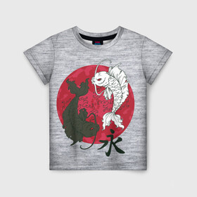 Детская футболка 3D с принтом Japan style в Тюмени, 100% гипоаллергенный полиэфир | прямой крой, круглый вырез горловины, длина до линии бедер, чуть спущенное плечо, ткань немного тянется | Тематика изображения на принте: арт | гармония | животные | инь янь | карп | картинка | красная луна | подарок | рисунок | самурай | цыгун | японский