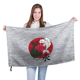 Флаг 3D с принтом Japan style в Тюмени, 100% полиэстер | плотность ткани — 95 г/м2, размер — 67 х 109 см. Принт наносится с одной стороны | арт | гармония | животные | инь янь | карп | картинка | красная луна | подарок | рисунок | самурай | цыгун | японский