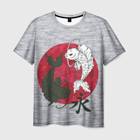 Мужская футболка 3D с принтом Japan style в Тюмени, 100% полиэфир | прямой крой, круглый вырез горловины, длина до линии бедер | арт | гармония | животные | инь янь | карп | картинка | красная луна | подарок | рисунок | самурай | цыгун | японский