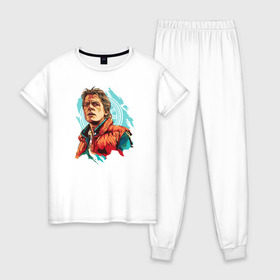 Женская пижама хлопок с принтом Marty MCFLY в Тюмени, 100% хлопок | брюки и футболка прямого кроя, без карманов, на брюках мягкая резинка на поясе и по низу штанин | back to the future | bttf | марти макфлай