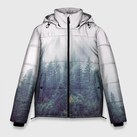 Мужская зимняя куртка 3D с принтом Сибирский лес в Тюмени, верх — 100% полиэстер; подкладка — 100% полиэстер; утеплитель — 100% полиэстер | длина ниже бедра, свободный силуэт Оверсайз. Есть воротник-стойка, отстегивающийся капюшон и ветрозащитная планка. 

Боковые карманы с листочкой на кнопках и внутренний карман на молнии. | siberia | trees | wood | деревья | ели | ёлки | ель | зеленый лес | лес | лес в тумане | леса | природа | сибирский лес | сибирь | таежные леса | таёжный лес | тайга | туман