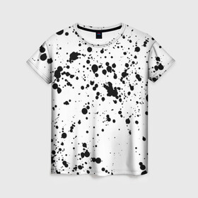 Женская футболка 3D с принтом Далматинец - брызги чёрными пятнами в Тюмени, 100% полиэфир ( синтетическое хлопкоподобное полотно) | прямой крой, круглый вырез горловины, длина до линии бедер | брызги краски | далматинец | краска | пятно | с брызгами | черные пятна