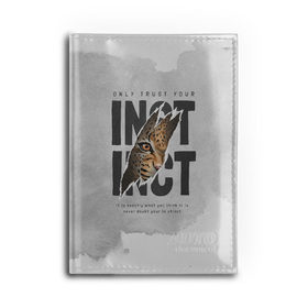 Обложка для автодокументов с принтом INSTINCT Инстинкт хищника тигр в Тюмени, натуральная кожа |  размер 19,9*13 см; внутри 4 больших “конверта” для документов и один маленький отдел — туда идеально встанут права | Тематика изображения на принте: большая кошка. тигр | дикая природа | инстинкт | инстинкт выживания | кошка | лев | леопард | надпись | текст | фраза | хищник | хищница