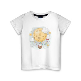 Детская футболка хлопок с принтом Единорог в космосе в Тюмени, 100% хлопок | круглый вырез горловины, полуприлегающий силуэт, длина до линии бедер | nasa | воздушный шар | единорог | звезды | космос | луна | милый | милый единорог