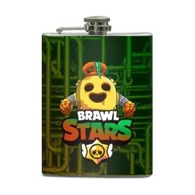 Фляга с принтом Brawl Stars Robot Spike в Тюмени, металлический корпус | емкость 0,22 л, размер 125 х 94 мм. Виниловая наклейка запечатывается полностью | Тематика изображения на принте: brawl | brawl stars | brawl stars spike robot | spike | spike robot | бравл | бравл кактус | бравл спайк | бравл старс | кактус | робоспайк | спайк | спайк бравл старс