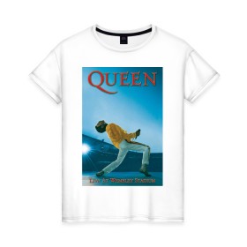 Женская футболка хлопок с принтом Queen в Тюмени, 100% хлопок | прямой крой, круглый вырез горловины, длина до линии бедер, слегка спущенное плечо | queen | арт | музыка | рок | фредди меркьюри