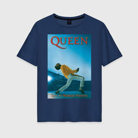 Женская футболка хлопок Oversize с принтом Queen в Тюмени, 100% хлопок | свободный крой, круглый ворот, спущенный рукав, длина до линии бедер
 | queen | арт | музыка | рок | фредди меркьюри