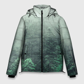 Мужская зимняя куртка 3D с принтом Туманный лес в Тюмени, верх — 100% полиэстер; подкладка — 100% полиэстер; утеплитель — 100% полиэстер | длина ниже бедра, свободный силуэт Оверсайз. Есть воротник-стойка, отстегивающийся капюшон и ветрозащитная планка. 

Боковые карманы с листочкой на кнопках и внутренний карман на молнии. | дерево | деревья | зеленый | лес | облака | облако | снег | темный