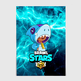 Постер с принтом Brawl Stars leon shark. в Тюмени, 100% бумага
 | бумага, плотность 150 мг. Матовая, но за счет высокого коэффициента гладкости имеет небольшой блеск и дает на свету блики, но в отличии от глянцевой бумаги не покрыта лаком | bibi | brawl stars | coach mike | leon | leon shark | mr.p | sally leon | sprout | virus 8 bit | биби | бравл старс | вирус 8 б | леон | спроут | сэли леон