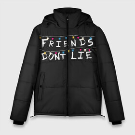 Мужская зимняя куртка 3D с принтом Friends Dont Lie в Тюмени, верх — 100% полиэстер; подкладка — 100% полиэстер; утеплитель — 100% полиэстер | длина ниже бедра, свободный силуэт Оверсайз. Есть воротник-стойка, отстегивающийся капюшон и ветрозащитная планка. 

Боковые карманы с листочкой на кнопках и внутренний карман на молнии. | 11 | demogorgon | dont | friends | lie | retro | stranger | things | дастин | дела | демогоргон | друзья | лгут | не | оди | одиннадцать | очень | ретро | стив | странные | хоппер | хоукинс