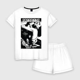 Женская пижама с шортиками хлопок с принтом Scorpions в Тюмени, 100% хлопок | футболка прямого кроя, шорты свободные с широкой мягкой резинкой | scorpions | арт | музыка | рок | хард рок | хеви метал