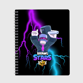 Тетрадь с принтом BRAWL STARS DJ FRANK в Тюмени, 100% бумага | 48 листов, плотность листов — 60 г/м2, плотность картонной обложки — 250 г/м2. Листы скреплены сбоку удобной пружинной спиралью. Уголки страниц и обложки скругленные. Цвет линий — светло-серый
 | Тематика изображения на принте: 8 bit | 8 бит | bibi | brawl | brawl stars | crow | leon | spike | sprout | stars | бравл | бравл старс | браво старс | игра | компьютерная | кров | леон | онлайн | старс