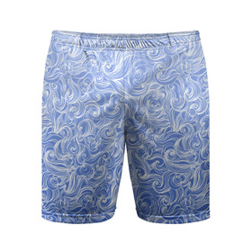 Мужские шорты спортивные с принтом Волны на голубом фоне в Тюмени,  |  | textures | абстракция | белый | вода | водный | водяной | волны | дудл | дудлинг | завитки | загогулини | линии | морской | полосы | текстуры | фон