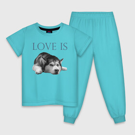 Детская пижама хлопок с принтом Любовь - это хаски в Тюмени, 100% хлопок |  брюки и футболка прямого кроя, без карманов, на брюках мягкая резинка на поясе и по низу штанин
 | Тематика изображения на принте: дрессировка | забота | любовь | сибирский хаски | собака | собаки | собачка | собачник | увлечение | хаски | хобби