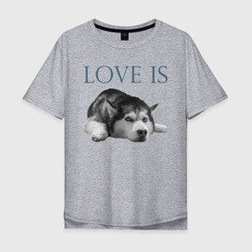 Мужская футболка хлопок Oversize с принтом Любовь - это хаски в Тюмени, 100% хлопок | свободный крой, круглый ворот, “спинка” длиннее передней части | дрессировка | забота | любовь | сибирский хаски | собака | собаки | собачка | собачник | увлечение | хаски | хобби