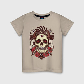 Детская футболка хлопок с принтом Череп в Тюмени, 100% хлопок | круглый вырез горловины, полуприлегающий силуэт, длина до линии бедер | arrows | art | flowers | roses | skeleton | skull | арт | розы | скелет | стрелы | цветы | череп