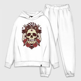 Мужской костюм хлопок OVERSIZE с принтом Череп в Тюмени,  |  | arrows | art | flowers | roses | skeleton | skull | арт | розы | скелет | стрелы | цветы | череп