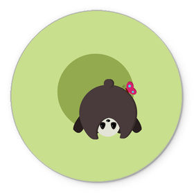 Коврик для мышки круглый с принтом Прикольная панда с бабочкой в Тюмени, резина и полиэстер | круглая форма, изображение наносится на всю лицевую часть | бабочка | вектор | графика | детский | зеленый | игра | минимализм | панда | примитив | простой | рисунок | смешной | хвост