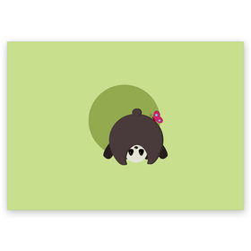Поздравительная открытка с принтом Прикольная панда с бабочкой в Тюмени, 100% бумага | плотность бумаги 280 г/м2, матовая, на обратной стороне линовка и место для марки
 | бабочка | вектор | графика | детский | зеленый | игра | минимализм | панда | примитив | простой | рисунок | смешной | хвост