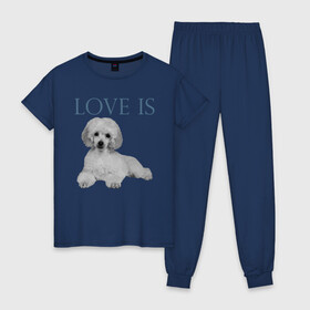 Женская пижама хлопок с принтом Любовь - это пудель в Тюмени, 100% хлопок | брюки и футболка прямого кроя, без карманов, на брюках мягкая резинка на поясе и по низу штанин | дрессировка | забота | любовь | пудель | собака | собаки | собачка | собачник | увлечение | хобби