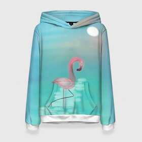 Женская толстовка 3D с принтом Фламинго в Тюмени, 100% полиэстер  | двухслойный капюшон со шнурком для регулировки, мягкие манжеты на рукавах и по низу толстовки, спереди карман-кенгуру с мягким внутренним слоем. | арт | гора | графика | дельфин | животные | за | закат | картинка | кит | мной | море | небо | облака | пальма | пара | песок | пляж | побережье | радуга | рисунок | следуй | солнце | сюрреализм | фламинго