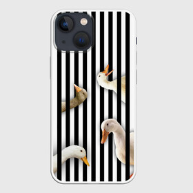 Чехол для iPhone 13 mini с принтом Гуси в Тюмени,  |  | chanel | non | stop | анти | арт | без | белый | бренд | герой | голова | границ | гуси | гучи | гуччи | для | животные | знак | картинка | коко | лого | нонстоп | пародия | пасть | перс | персонаж | полосы | птицы