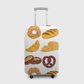 Чехол для чемодана 3D с принтом Булки в Тюмени, 86% полиэфир, 14% спандекс | двустороннее нанесение принта, прорези для ручек и колес | doodling | textures | tiles | булка | вкусно | выпечка | дудлинг | круассан | тайлы | текстуры | фон | хлеб