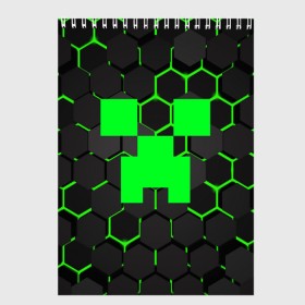 Скетчбук с принтом MINECRAFT CREEPER в Тюмени, 100% бумага
 | 48 листов, плотность листов — 100 г/м2, плотность картонной обложки — 250 г/м2. Листы скреплены сверху удобной пружинной спиралью | Тематика изображения на принте: block | creeper | cube | minecraft | pixel | блок | геометрия | крафт | крипер | кубики | майнкрафт | пиксели