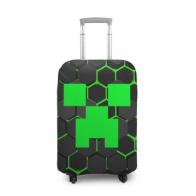 Чехол для чемодана 3D с принтом MINECRAFT CREEPER в Тюмени, 86% полиэфир, 14% спандекс | двустороннее нанесение принта, прорези для ручек и колес | block | creeper | cube | minecraft | pixel | блок | геометрия | крафт | крипер | кубики | майнкрафт | пиксели