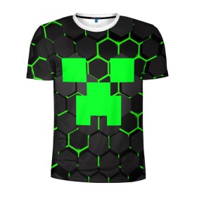 Мужская футболка 3D спортивная с принтом MINECRAFT CREEPER в Тюмени, 100% полиэстер с улучшенными характеристиками | приталенный силуэт, круглая горловина, широкие плечи, сужается к линии бедра | block | creeper | cube | minecraft | pixel | блок | геометрия | крафт | крипер | кубики | майнкрафт | пиксели