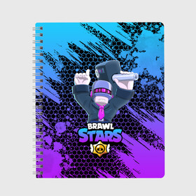 Тетрадь с принтом BRAWL STARS DJ FRANK в Тюмени, 100% бумага | 48 листов, плотность листов — 60 г/м2, плотность картонной обложки — 250 г/м2. Листы скреплены сбоку удобной пружинной спиралью. Уголки страниц и обложки скругленные. Цвет линий — светло-серый
 | Тематика изображения на принте: 8 bit | 8 бит | bibi | brawl | brawl stars | crow | leon | spike | sprout | stars | бравл | бравл старс | браво старс | игра | компьютерная | кров | леон | онлайн | старс