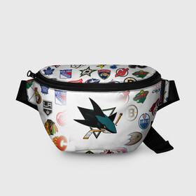 Поясная сумка 3D с принтом San Jose Sharks (Z) в Тюмени, 100% полиэстер | плотная ткань, ремень с регулируемой длиной, внутри несколько карманов для мелочей, основное отделение и карман с обратной стороны сумки застегиваются на молнию | anaheim ducks | arizona coyotes | boston bruins | buffalo sabres | calgary flames | canadiens de montreal | carolina hurricanes | chicago blackhawks | colorado avalanche | columbus blue jackets | dallas stars | detroit red wings | edmonton oil | hockey | 