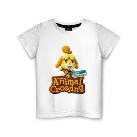 Детская футболка хлопок с принтом Animal Crossing Isabelle в Тюмени, 100% хлопок | круглый вырез горловины, полуприлегающий силуэт, длина до линии бедер | animal crossing | isabelle | nintendo | детская | женская | игра | изабель | изабэль | мультик | мультяшный | нинтендо | рисованный | рисунок | собака | собачка | энимал кроссинг