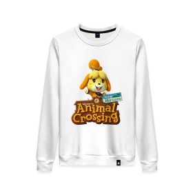 Женский свитшот хлопок с принтом Animal Crossing Isabelle в Тюмени, 100% хлопок | прямой крой, круглый вырез, на манжетах и по низу широкая трикотажная резинка  | animal crossing | isabelle | nintendo | детская | женская | игра | изабель | изабэль | мультик | мультяшный | нинтендо | рисованный | рисунок | собака | собачка | энимал кроссинг