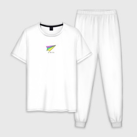 Мужская пижама хлопок с принтом Бумажный самолетик в Тюмени, 100% хлопок | брюки и футболка прямого кроя, без карманов, на брюках мягкая резинка на поясе и по низу штанин
 | бумажный самолёт | иероглифы | надпись на японском | оригами | радуга | самолётик | цветной