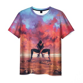 Мужская футболка 3D с принтом Танцовщица крабы закат море в Тюмени, 100% полиэфир | прямой крой, круглый вырез горловины, длина до линии бедер | арт | закат | иллюстрация | крабы | море | небо | песок | пляж | рассвет | рисунок | танец | танцовщица | управление