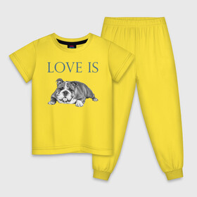 Детская пижама хлопок с принтом Любовь - это бульдог в Тюмени, 100% хлопок |  брюки и футболка прямого кроя, без карманов, на брюках мягкая резинка на поясе и по низу штанин
 | английский бульдог | бульдог | дрессировка | забота | любовь | собака | собаки | собачка | собачник | увлечение | хобби